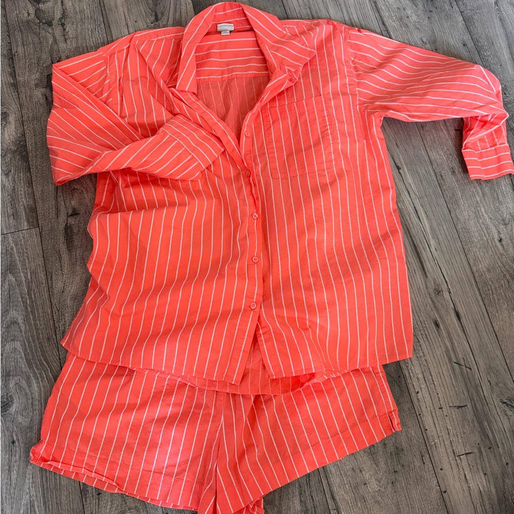 A New Day Coral and White Striped 2-piece set